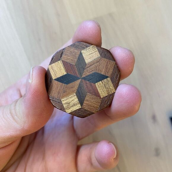vintage Jewelry - Vintage Handmade Folk Art Wood Inlay Brooch